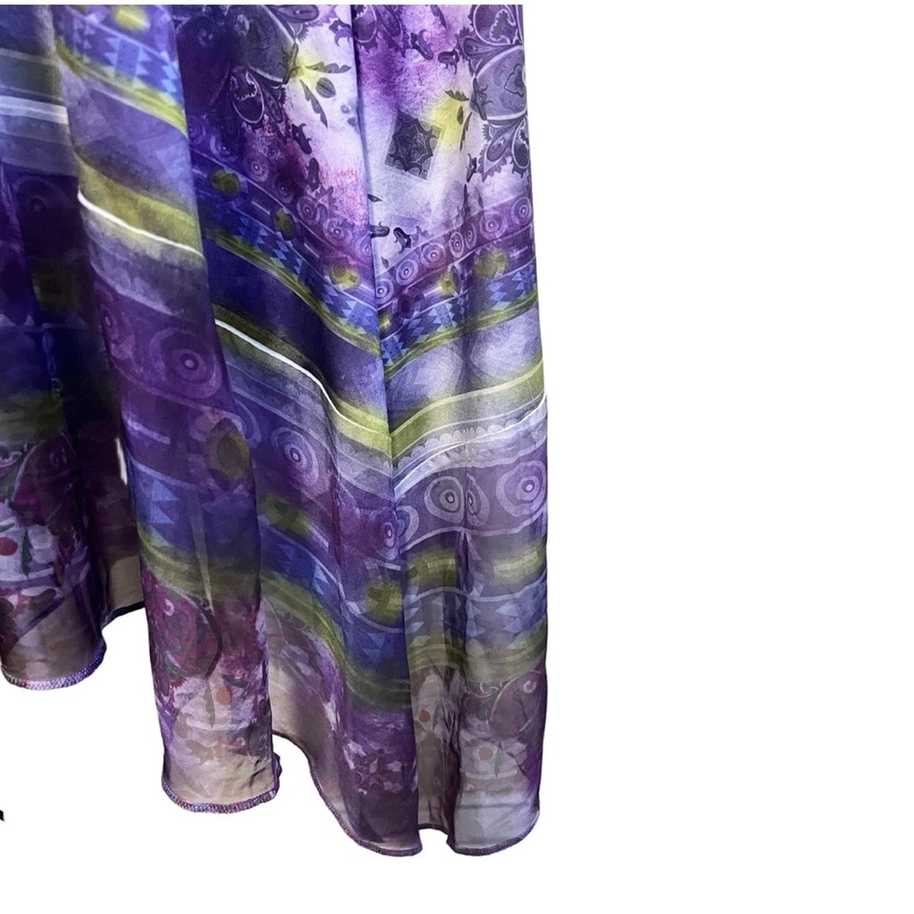 World Unity 2X Midi Dress Embellished Neck Purple Sheer Hem Crotchet Tie Dye - Picture 6 of 11